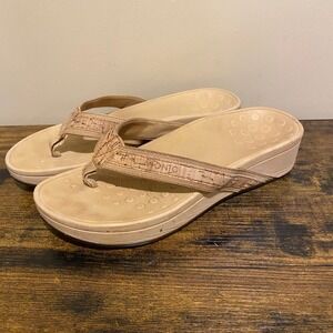 Vionic Womens Platform Thong Sandals Tan Cork Strap Orthotic Flip Flops Size 8
